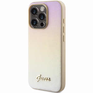 Guess Saffiano Iridescent Script ümbris jaoks iPhone 15 Pro - kuldne