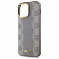 DKNY Leather Checkered Mono Pattern MagSafe iPhone 14 Pro Max Ümbris - Beige
