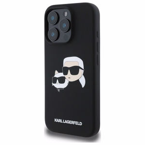 Силиконовый чехол Karl Lagerfeld Heads Print MagSafe для iPhone 16 Pro - чёрный