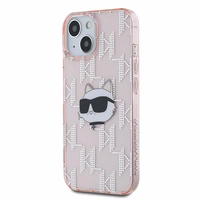 Karl Lagerfeld IML Choupette Head & Monogram ümbris jaoks iPhone 14 / 15 / 13 - roosa