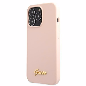 Guess GUHMP13LLSLMGLP iPhone 13 Pro / 13 6.1" светло-розовый/светло-розовый жёсткий чехол Silicone Script Gold Logo Magsafe