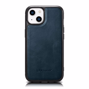 iCarer Leather Oil Wax naturaalse nahaga kaetud ümbris iPhone 14 sinisele (WMI14220717-BU)