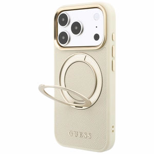 Guess Grained Classic Logo ümbris seadmele iPhone 18 Pro / 17 Pro, 360° rõngastoega, MagSafe-ühilduv – beež