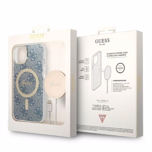 Set Guess GUBPP14MH4EACSB Ümbris+ Charger iPhone 14 Plus 6.7" sinine/sinine hard ümbris 4G Print MagSafe