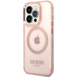 Guess GUHMP14XHTCMP iPhone 14 Pro Max 6.7" roosa/roosa hard ümbris kuldne Outline Translucent MagSafe