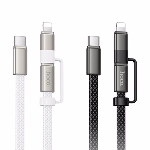 Flat Cable USB C to USB C/iP 2in1 Hoco 3A 60W 1 m X125 black
