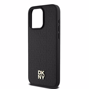 DKNY Leather Monogram Pattern Metal Logo MagSafe Ümbris jaoks iPhone 15 Pro Max - Must