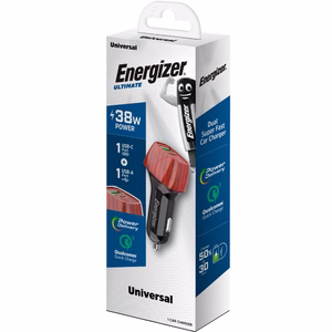 Energizer Ultimate D38WO autolaadija, USB-C + USB-A, 38 W PD + QC 3,0, pähklipuu mustriga