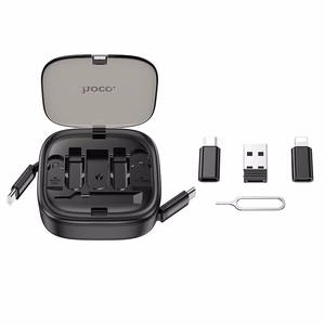 Kaabel All-in-one sissetõmmatav vahetatavate otsikutega Hoco PD 3A 60W 0,95 m U140 must