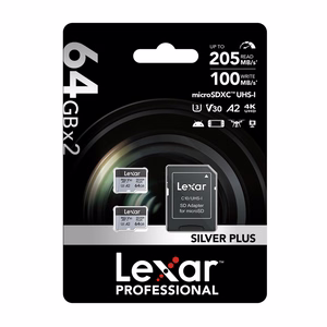Карта памяти Lexar High-Performance Silver Plus microSDXC 64 ГБ + адаптер
