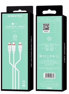 USB kaabel Borofone BX17 3in1 microUSB-Lightning-Type-C valge