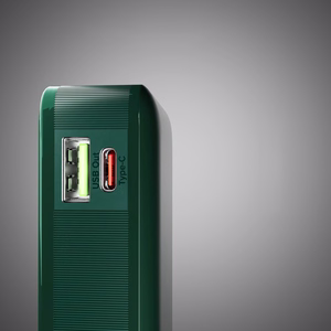 Powerbank SBS 10000 mAh 20W with built-in USB-C cable and digital display - green