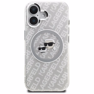 Karl Lagerfeld IML Glitter Karl & Choupette Heads Logo MagSafe iPhone 16 Case - Gray