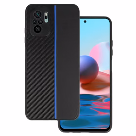 Tel Protect CARBON Ümbris jaoks Xiaomi Redmi Note 10/Note 10S/Poco M5S Must with sinine stripe