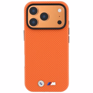 BMW M Quadrille Kevlar Metal Logo MagSafe ümbris mudelile iPhone 17 Pro / 18 Pro – oranž