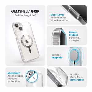 Speck GemShell Grip MagSafe ümbris seadmele iPhone 15 Plus / 14 Plus, läbipaistev kroomivärvi detailidega