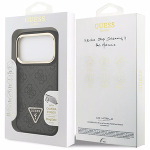 Guess 4G PU Triangle Logo & Stand Camera Magsafe чехол iPhone 17 Pro - черный