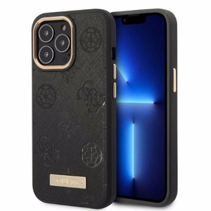 Guess GUHMP13LSAPSTK iPhone 13 Pro / 13 6.1" чёрный/чёрный жёсткий чехол Peony Logo Plate MagSafe