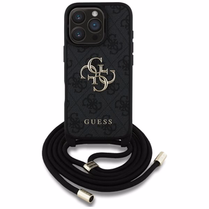 Чехол Guess для iPhone 16 Pro Max GUHCP16XP4GMGCRK (CBDY PU 4G Big Logo W/Cord Strap) чёрный