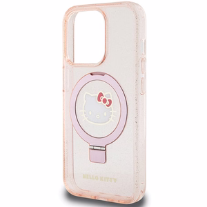 Hello Kitty Ring Stand Glitter Electrop Logo MagSafe Ümbris jaoks iPhone 15 Pro - Roosa