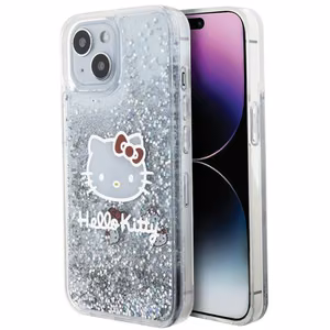 Hello Kitty Liquid Glitter Charms Kitty Head ümbris jaoks iPhone 15 - hõbedane