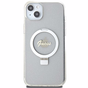 Guess GUHMP15MHRSGSD iPhone 15 Plus / 14 Plus 6.7" läbipaistev/läbipaistev hardcase Ring Stand Script Glitter MagSafe