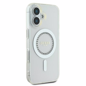 Guess IML Rhinestones MagSafe Ümbris jaoks iPhone 16 Plus - valge