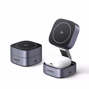 Ugreen W702 3in1 induktsioonlaadija MagSafe / Qi2 ja USB-C telefonile / kõrvaklappidele must