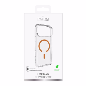 Puro Lite Mag TPU+PC Ümbris Compatible with MagSafe jaoks iPhone 17 Pro - Läbipaistev with Oranž Ring