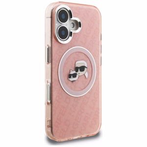 Karl Lagerfeld IML Glitter Karl & Choupette Heads Logo MagSafe iPhone 16 Case - Pink