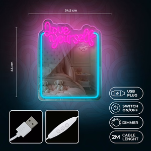 Neon MIRROR LED LOVE YOURSELF türkīis roosa FMNE01 Forever Light