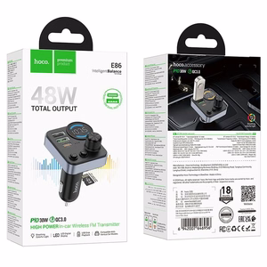 Transmiter samochodowy bluetooth Hoco 2 x USB A + USB C QC3.0 PD 48W E86 must
