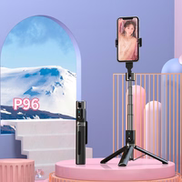 Selfie Stick - with detachable bluetooth remote control and tripod - P96 BLACK