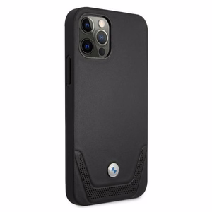 BMW nahast perforeeritud ümbris iPhone 12 / iPhone 12 Pro jaoks - must