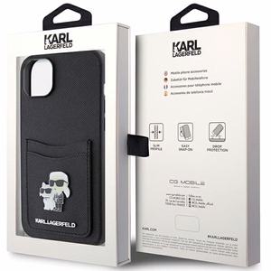 Karl Lagerfeld Saffiano Cardslot Karl&Choupette Metal Pin ümbris jaoks iPhone 15 - must