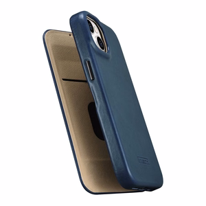 iCarer CE Oil Wax Premium Leather Folio Case iPhone 14 Plus magnetic flip case MagSafe blue (AKI14220707-BU)
