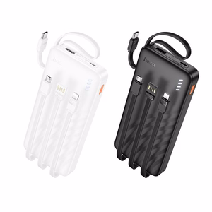 Akupank Hoco 10000 mAh 2A nelja sisseehitatud kaabliga USB A + USB C + Lightning + Micro USB J146 must