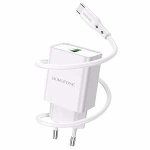 Borofone Wall laadija BN5 Sunlight - USB - QC 3.0 18W with USB to Type C kaabel valge