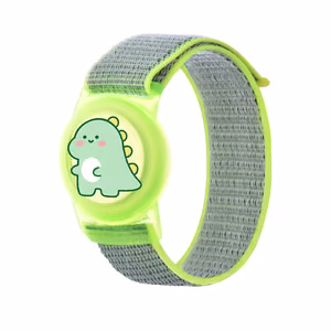 AirTag Ümbris with Strap jaoks Kids, Nylon, jaoks Wrist - with Dinosaur and Roheline Strap