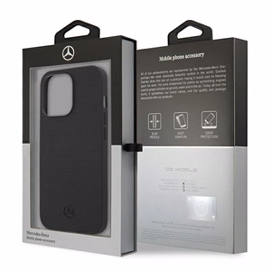 Mercedes nahast metallist logoga ümbris iPhone 13 Pro / iPhone 13 jaoks - must