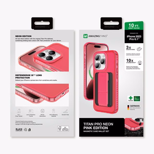 Amazing Thing Titan Pro Neon Mag Wallet Ümbris 10FT IP156.1PTWPN jaoks Iphone 15 Pro roosa with alus