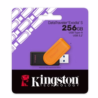 Kingston pendrive 256GB Portable USB 3.2 Gen 1 DataTraveler Exodia S (must/oranž)