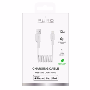 Puro 12W USB-A - Lightning Spiral Kaabel 1m - valge