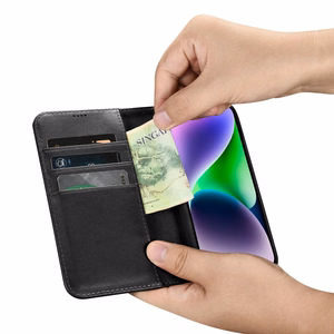 iCarer rahakoti ümbris 2in1 Cover iPhone 14 Plus Anti-RFID nahast klappümbris must (WMI14220727-BK)