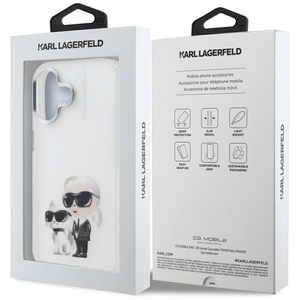 Karl Lagerfeld IML Aquarelle Karl & Choupette & Logo iPhone 16 Ümbris - valge