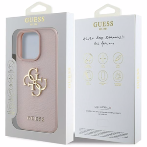Guess Grained Big 4G Logo Small Classic Logo Ümbris jaoks iPhone 16 Pro - roosa