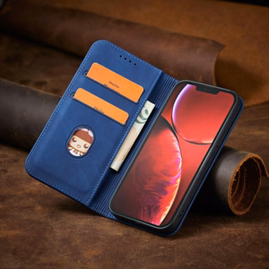 Magnet Fancy Case ümbris iPhone 14 Plus flip cover rahakott seisma sinine