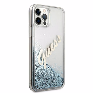 Guess GUHCP12LGLVSBL iPhone 12 Pro Max 6.7" sinine/sinine kõvakott Glitter Vintage Script