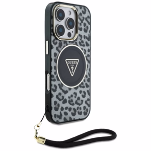 Guess HC IML Leopard Triangle Cord Strap MagSafe Ümbris jaoks iPhone 16 Pro - must