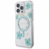 Guess Resin Flowers Glitter MagSafe iPhone 16 Pro Ümbris - Clear Roheline